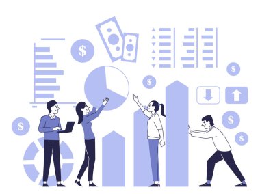 İş Ekibi Mali Veri Grafiğini Analiz Ediyor. Ortak mali çalışma, ekonomik analitik ve iş stratejisi oluşumu kavramı.