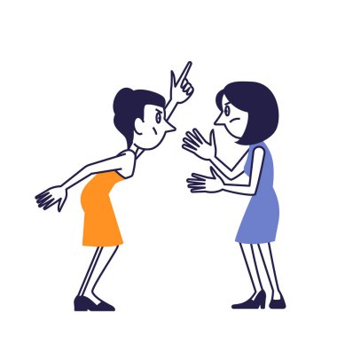 Çizgi film stilinde tartışan Düz Tasarımlı Kadınlar. Kadın Çakışma Sahnesi