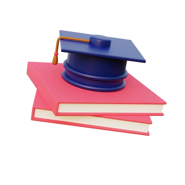 College Graduation Hat Books Icon Education Concept Rendering Isolated White — Stock Photo, Image