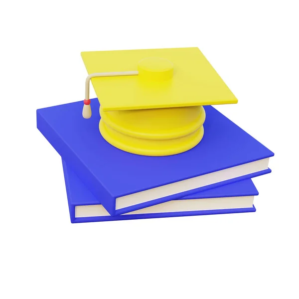 Желтая Шляпа Выпускника Колледжа Книгах Значок Концепция Образования Рендеринг Изолированный — стоковое фото