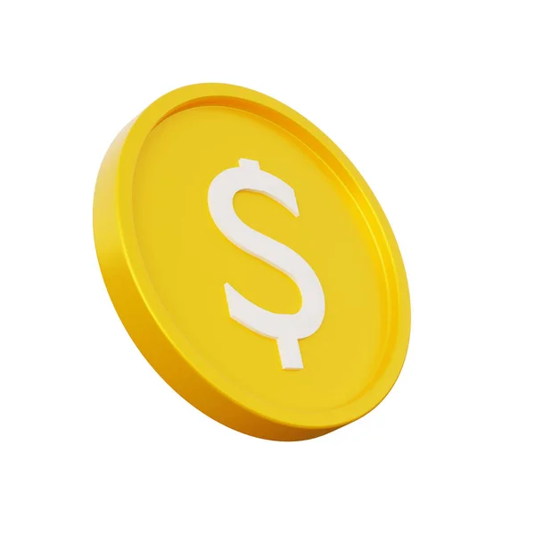 Render Icon Yellow Coin Izolované Bílém Pozadí Vykreslování — Stock fotografie