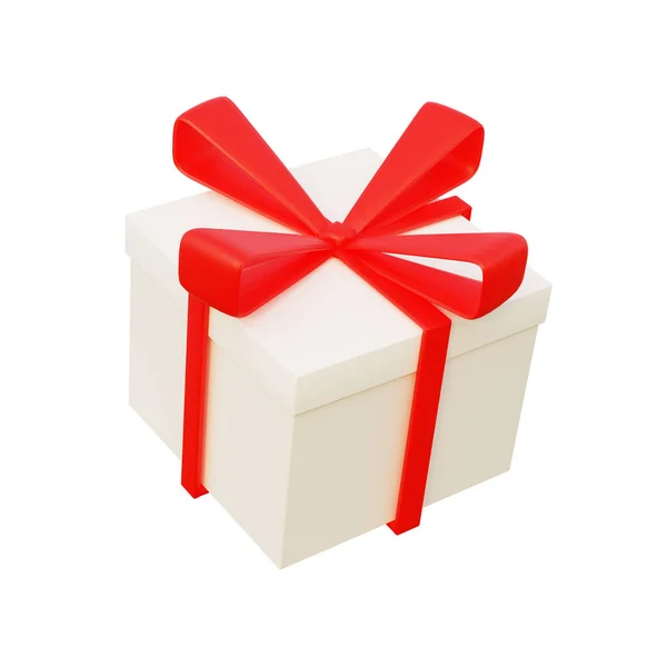 White Gift Box Red Ribbon Icon Rendering Flying Modern Holiday — Stock Photo, Image