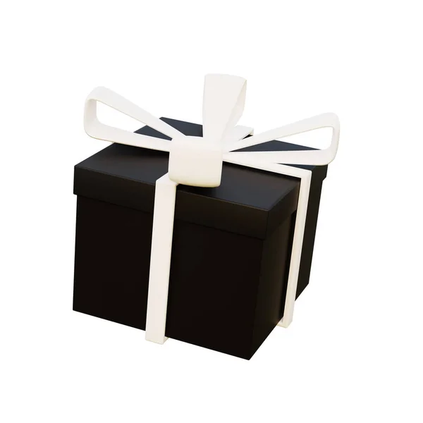 Чорна Подарункова Коробка Білою Стрічкою Піктограма Візуалізація Літаючої Сучасної Святкової — стокове фото