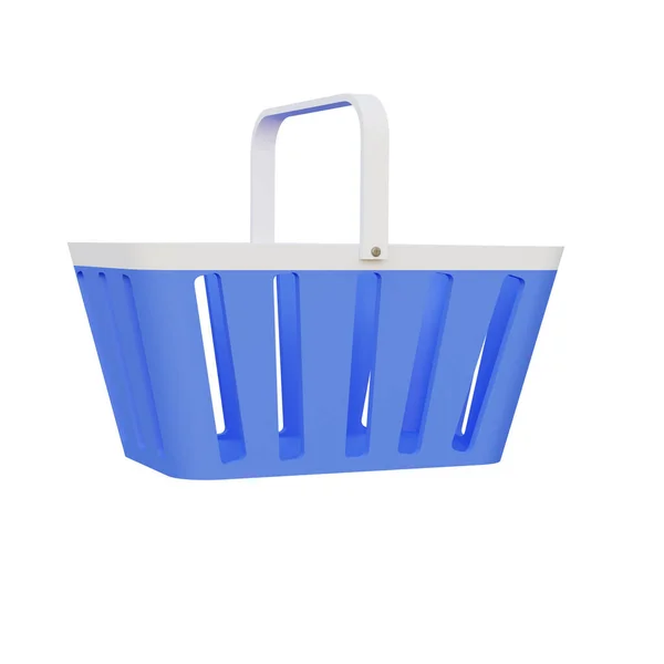 Pusty Niebieski Koszyk Białym Tle Renderowanie Ikona Koncepcja Zakupów — Zdjęcie stockowe