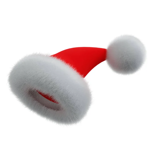 Red Santa Hat Symbol Weihnachtsdekoration Vereinzelt Auf Weißem Hintergrund Rendering — Stockfoto