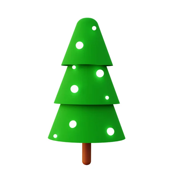Green Christmas Tree Icon Balls Icon Design Rendering Isolated White — Stock Photo, Image