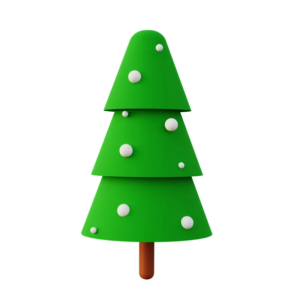 Zöld Karácsonyfa Ikon Golyókkal Ikon Design Renderelés Elszigetelve Fehér Háttérrel — Stock Fotó