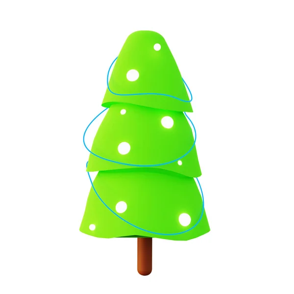 Green Christmas Tree Icon Balls Icon Design Rendering Isolated White — Stock Photo, Image