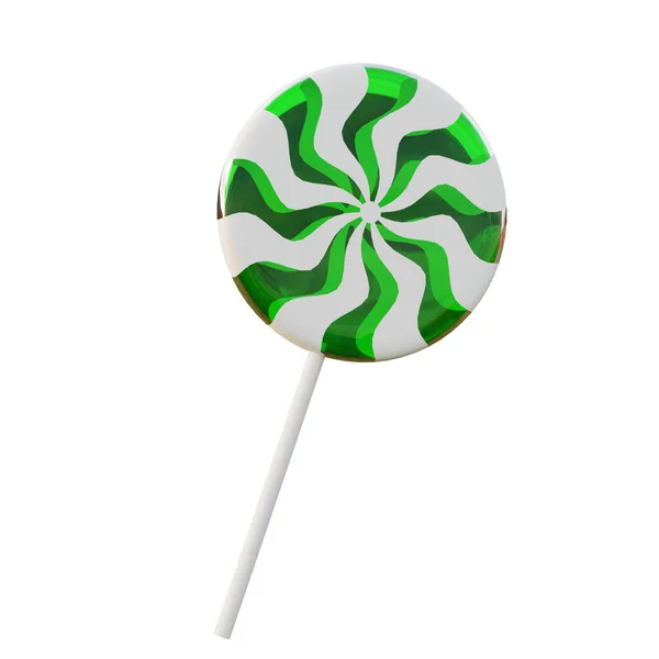 Jeden Wirujący Cukierek Święta Zielony Kolor Odizolowany Białym Tle Renderowanie — Zdjęcie stockowe