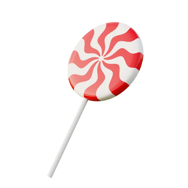 One Swirl Candy Christmas Red Color Isolated White Background Rendering — Stock Photo, Image