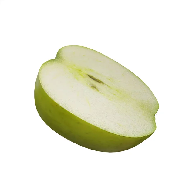 Realistische Yellow Half Apple Render Geïsoleerd Witte Achtergrond Voedselelement — Stockfoto