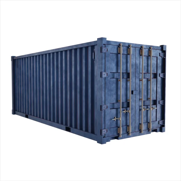 Blue Delivery Cargo Container Грузовой Контейнер Реалистичный Рендер Изолированный Белом — стоковое фото