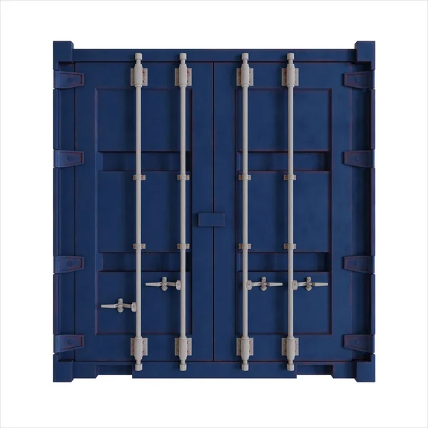Blå Transportbehållare Transportbehållare Realistisk Render Isolerad Vit Bakgrund Framifrån — Stockfoto