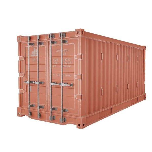 红色货物集装箱 集装箱运输 现实的3D渲染 与白人隔离的背景 — 图库照片