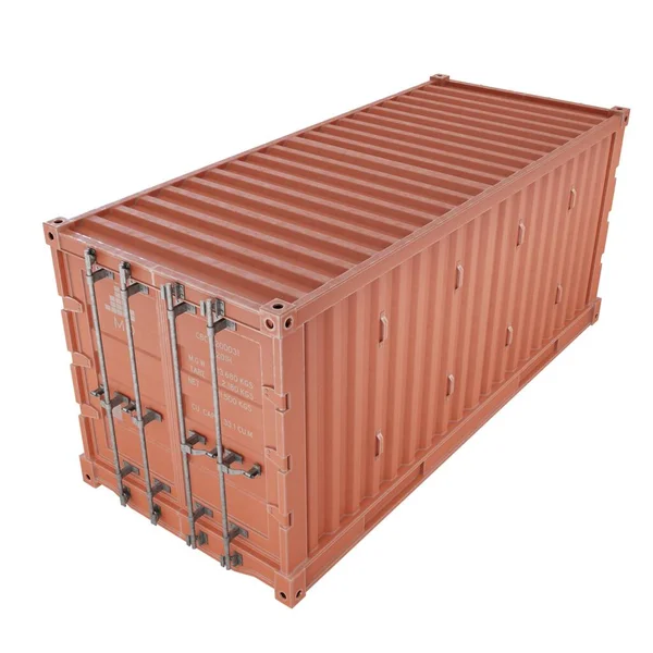 Rode Lading Container Scheepvaartcontainer Realistische Render Geïsoleerd Witte Achtergrond — Stockfoto