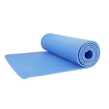 Mavi Yuvarlak Yoga Mat beyaz arka planda izole edildi. Gerçekçi 3B Hazırlama.