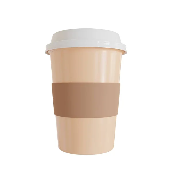 Beżowy Jednorazowy Plastikowy Kubek Kawy Odizolowany Białym Tle Realistyczny Render — Zdjęcie stockowe