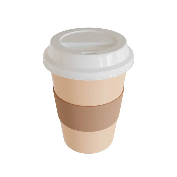 Bege Descartáveis Copo Café Plástico Isolado Fundo Branco Renderização Realista — Fotografia de Stock