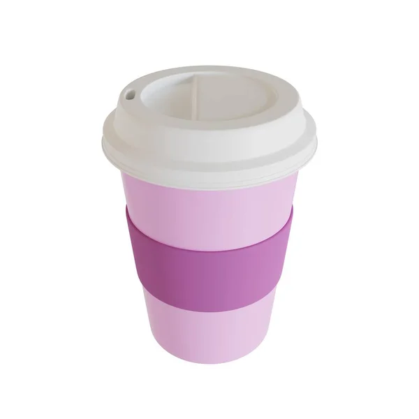 Pink Disposable Plastic Coffee Cup Isolated White Background Realistic Render — Stock Photo, Image