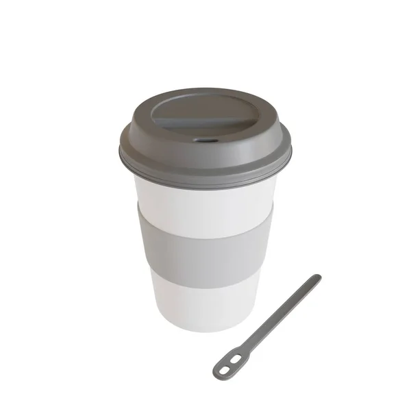 Szary Jednorazowy Plastikowy Kubek Kawy Odizolowany Białym Tle Realistyczny Render — Zdjęcie stockowe