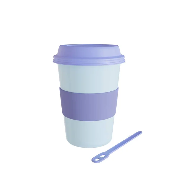 Copo Café Plástico Descartável Azul Isolado Fundo Branco Renderização Realista — Fotografia de Stock