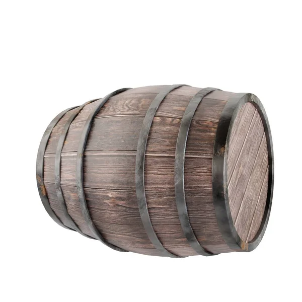 Brown Wooden Barrel Cask Realistic Render Isolated White Background — Stock Photo, Image