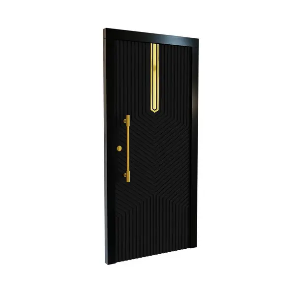 黒の屋内ドア 現実的な3Dレンダリング 白を基調としている サイドビュー — ストック写真