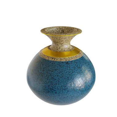 Mavi Seramik Vazo. Gerçekçi 3 boyutlu canlandırma. Beyaz Arkaplanda İzole Edilmiş.