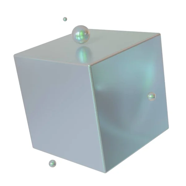 Forma Moderna Del Cubo Olografico Render Realistico Isolato Sfondo Bianco — Foto Stock