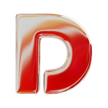 Kırmızı Holografik Harf D. Gerçekçi 3D Render. Beyaz Arkaplanda İzole Edilmiş.