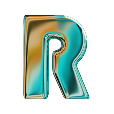 Mavi Holografik Harf R. Gerçekçi 3D Render. Beyaz Arkaplanda İzole Edilmiş.