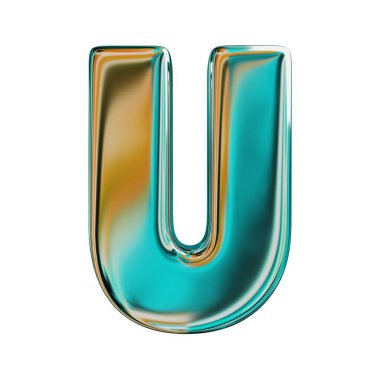 Mavi Holografik Harf U. Gerçekçi 3 boyutlu canlandırma. Beyaz Arkaplanda İzole Edilmiş.
