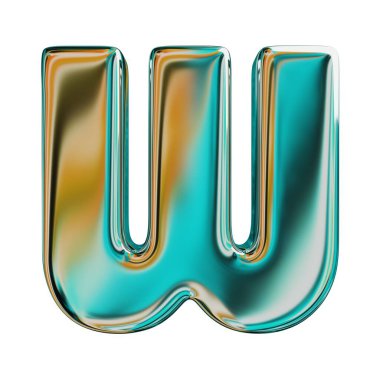 Mavi Holografik Harf W. Gerçekçi 3D Render. Beyaz Arkaplanda İzole Edilmiş.