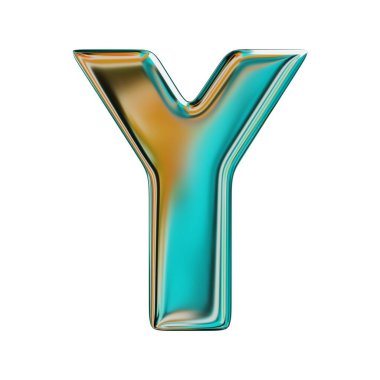 Mavi Holografik Y harfi. Gerçekçi 3 boyutlu canlandırma. Beyaz Arkaplanda İzole Edilmiş.