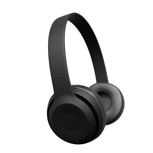 音楽用ブラックワイヤレスヘッドフォン 現実的な3Dレンダリング 白の背景に隔離 — ストック写真