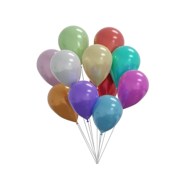 Renkli Yüzen Parti Balonları Gerçekçi Boyutlu Canlandırma Beyaz Arkaplanda Zole — Stok fotoğraf