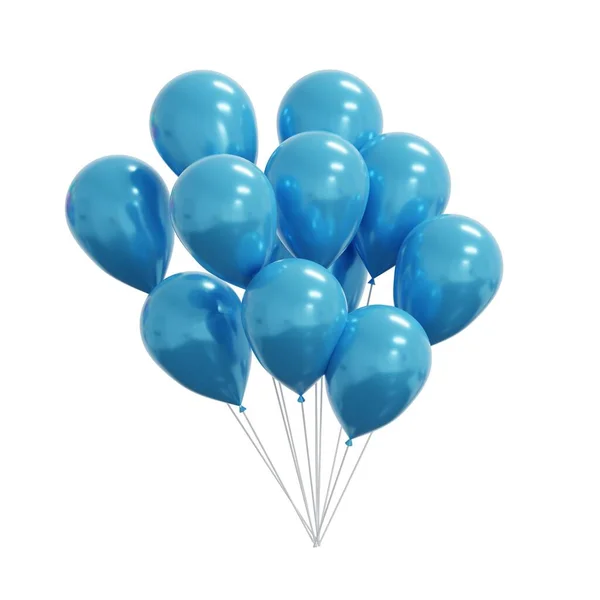 Niebieskie Balony Pływające Party Realistyczny Render Izolacja Białym Tle — Zdjęcie stockowe
