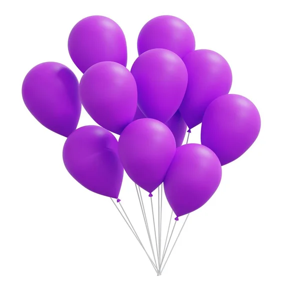Purple Floating Party Balloons Realistic Render Isolated White Background — Stock Photo, Image