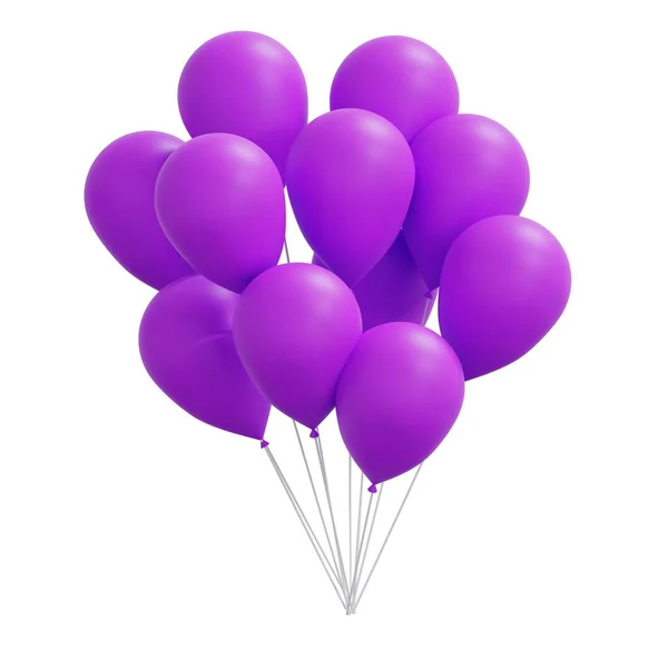 Fioletowe Balony Pływające Party Realistyczny Render Izolacja Białym Tle — Zdjęcie stockowe