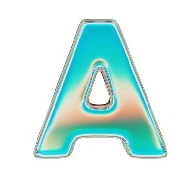 Mavi Holografik Harf A. Gerçekçi 3 boyutlu canlandırma. Beyaz Arkaplanda İzole Edilmiş.