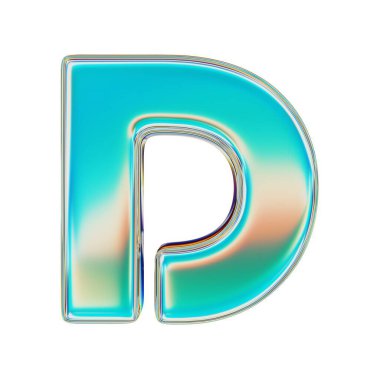 Mavi Holografik Harf D. Gerçekçi 3D Render. Beyaz Arkaplanda İzole Edilmiş.