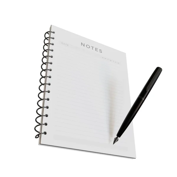 Белая Тетрадь Ручкой Реалистичный Рендер Изолированный Белом Фоне Заметки — стоковое фото