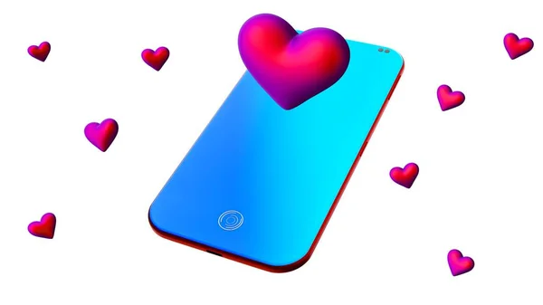 Blaues Handy Mit Herz Isoliert Auf Weißem Hintergrund Render — Stockfoto