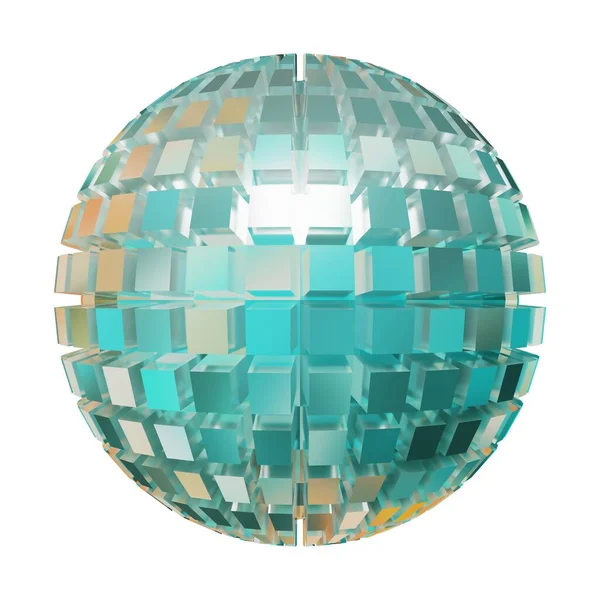 ブルーホログラフィックボール 抽象的な現代の形状 ホワイトバックグラウンドで孤立 3Dレンダリング — ストック写真