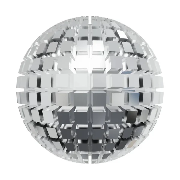 シルバーメタルのボール 抽象的な現代の形状 ホワイトバックグラウンドで孤立 3Dレンダリング — ストック写真