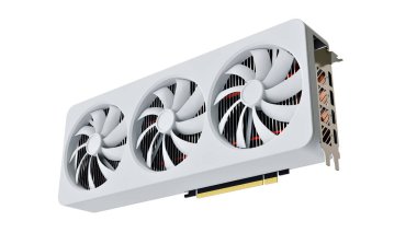 Beyaz Gerçekçi Bilgisayar Grafik Video Kartı. Beyaz arka planda izole edilmiş. 3B Hazırlama