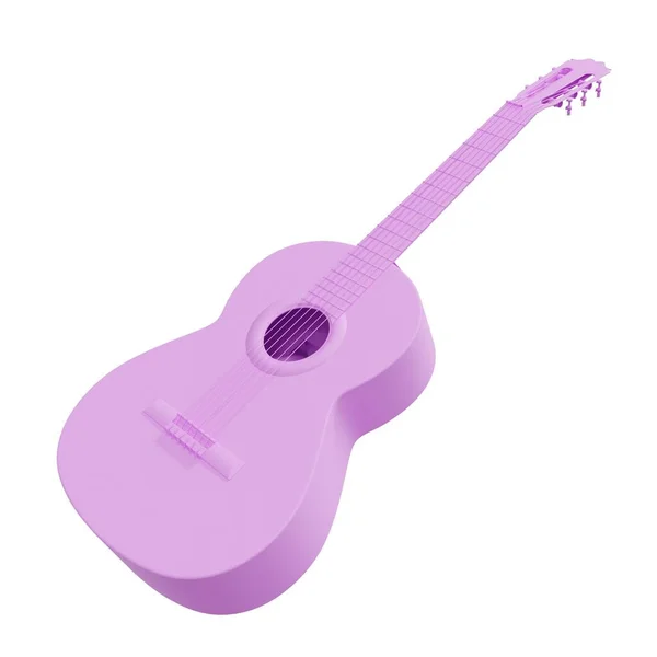 Ícone Guitarra Acústica Rosa Isolado Fundo Branco Renderização — Fotografia de Stock