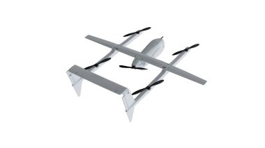 3D Gri Gerçekçi İnsansız Hava Aracı Dronu. Beyaz arka planda izole edilmiş. 3B görüntüleme