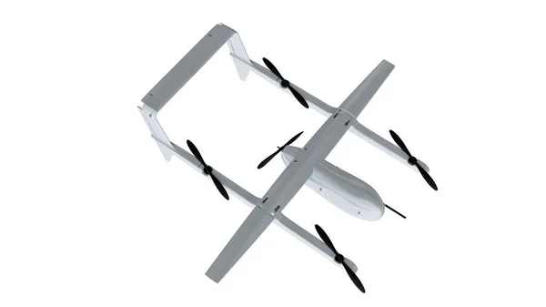 Drone Aereo Senza Equipaggio Realistico Grigio Isolato Sfondo Bianco Rendering — Foto Stock
