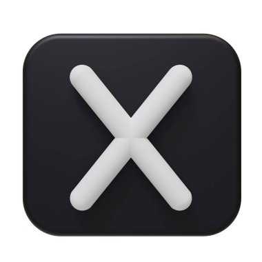 3D Siyah Kapalı Düğme Simgesi. Çapraz İşaret. Beyaz arka planda izole edilmiş. 3d oluşturma